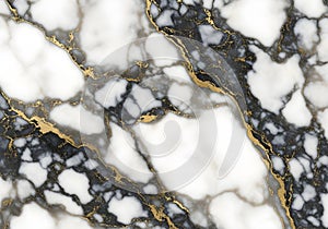 Luxury White and Black Marble Texture with Golden Veins