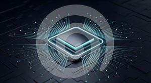 Futuristic Digital Microchip CPU Representing High-Speed Data Processing and Neural Network Technology
