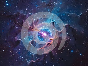 A stunning, high-resolution image of a distant galaxy, with a vibrant nebula at its core