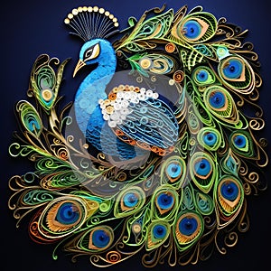 Majestic Peacock: Intricate Quilling Artwork on Velvet photo