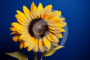 Vibrant Yellow Sunflower Blooming Against Navy Blue Backdrop photo
