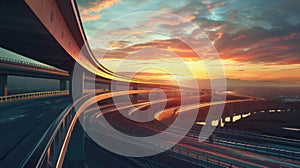 Dramatic Highway Overpass at Sunset
