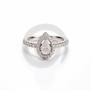 Stunning Hollow Halo Ring With Drop-shaped Diamonds In 18k White Gold