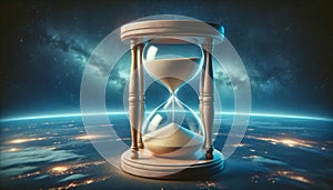 Stunning Hourglass with Cosmic Background, Time Concept