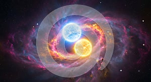Binary Star System Colorful Nebula, Space, Galaxy, Universe