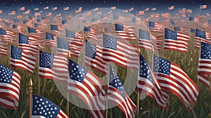 Stars and Stripes Forever: A Sea of American Flags Waving in Unity photo