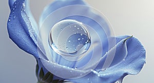 Stunning image captures beauty of a single water droplet on blue petal flower photo