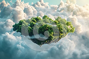 A stunning image capturing a floating island suspended in the middle of a sky filled with fluffy clouds, A representation of cloud