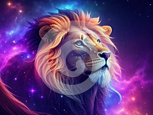 Fantasy colorful magical lion face