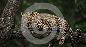 Leopard Resting on a Tree Branch