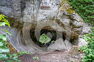 Stunning image of the natural Quackenschloss Cave entrance in Wiesenttal, Germany photo