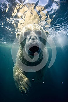 Stunning image of a Polar Bear swimming underwater. Amazing Wildlife. Generative Ai