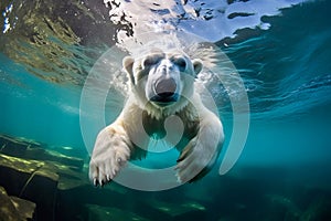 Stunning image of a Polar Bear swimming underwater. Amazing Wildlife. Generative Ai