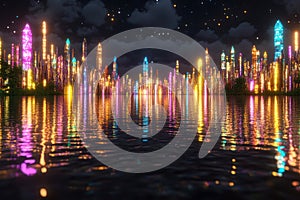 Vibrant Data Spectrum on Futuristic Digital Terrain