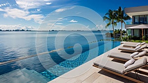A stunning infinity pool merges seamlessly with the horizon providing a breathtaking water view that lulls guests into a