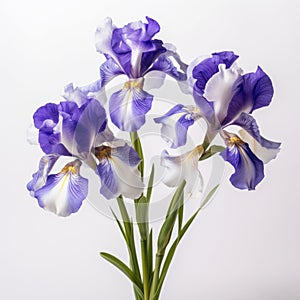 Stunning Iris Flowers On White Background - Uhd Colorized Image