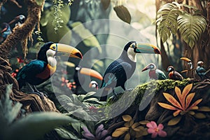 A Stunning Jungle Paradise: Toucans & Exotic Birds in Unreal Engine 5\'s Hyper-Detailed Compositio