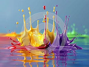 4k color paint explosion drops in a water on solid background