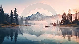 Serene Sunrise: A Dreamy Mountain Lake In 8k Resolution photo