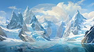 Antique Glacier Painting: Detailed 2d Game Art With Lively Brushwork photo