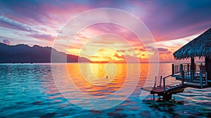 Colorful sky at dusk, Moorea Island, French Polynesia photo