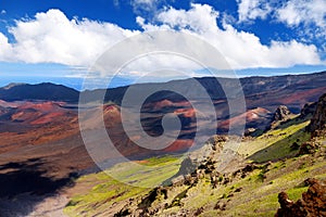 Stunning landscape of Haleakala volcano crater taken at Kalahaku overlook at Haleakala summit, Maui, Hawaii