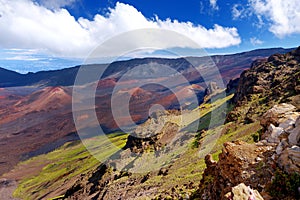 Stunning landscape of Haleakala volcano crater taken at Kalahaku overlook at Haleakala summit, Maui, Hawaii