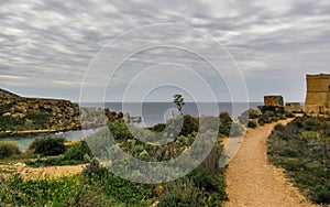 Stunning landscape of Maltese nature Qarraba between Gnejna bay and Ghajn tuffieha bay Riviera, Ta Lippija, Mgarr, Malta