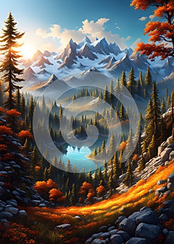 stunning landscape nature illustration