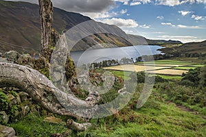 Stunning landscape view along Wast Water in Lake District in late Summer with Illgill Head on the left and beautiful light in the