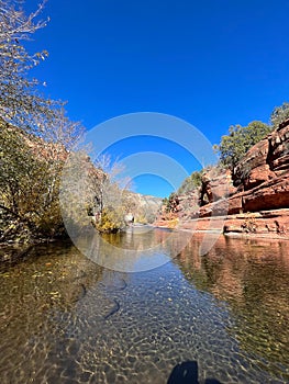 Stunning landscape view of the river running through Rockslide Park in Arizona