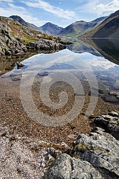 Stunning landscape of Wast Water and Lake District Peaks on Summ