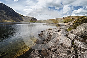 Stunning landscape of Wast Water and Lake District Peaks on Summ