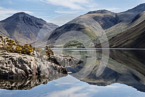 Stunning landscape of Wast Water and Lake District Peaks on Summ photo