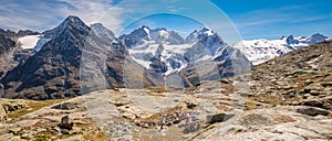 Stunning landscapes at the mountain pass of Fuorcla Surlej Switzerland