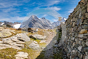 Stunning landscapes at the mountain pass of Fuorcla Surlej Switzerland