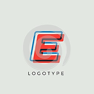 Stunning Letter E with 3d color contour, minimalist letter graphic for modern comic book logo, cartoon headline