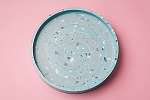 Stunning Light Blue Terrazzo Round Tray on Pink Background photo