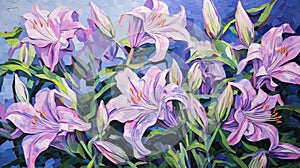 Stunning Lily Art: Vibrant Impasto Brushstrokes In Purple And Blue