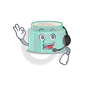 A stunning lipbalm mascot character concept wearing headphone