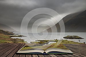 Stunning long exposure landscape image of Wast Water in UK Lake District coming out of pages in story book photo