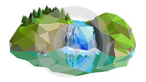 Stunning Low Poly Waterfall Landscape, vector design Generative AI