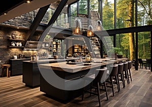 A stunning and luxurious kitchen. Home interior with industrial design elements. Generative AI