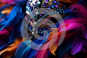 Vibrant Mardi Gras Costumes: Feathers, Sequins, and Glitter in Macro Detail photo