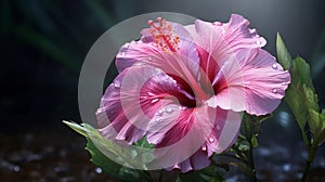 Stunning Macro Photography Of Pink Hibiscus Flower With Water Drops