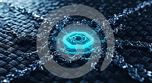 Glowing hexagonal core on futuristic woven surface