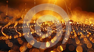 CloseUp Macro Image of DewCovered Spider Web with Golden Bokeh Background in Morning Light photo