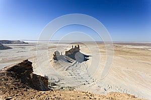 Stunning Mangystau landscape, Kazakhstan. Ak Orpa pinnacles aerial view, Bozzhira valley