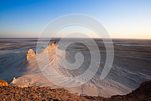 Stunning Mangystau landscape, Kazakhstan. Ak Orpa pinnacles view, Bozzhira valley