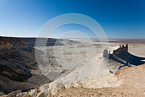 Stunning Mangystau landscape, Kazakhstan. Ak Orpa pinnacles view, Bozzhira valley